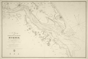 1828年、海軍中佐ウィリアム・ヒューエットによるハンバー川入口の調査。 作： J. & C. Walker