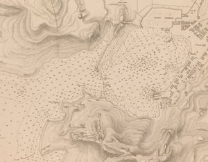 1840年、H.M.S.ビーコン号、トーマス・グレイブス中佐が測量したギリシャ、ペイレウスまたはポート・ドラコ [詳細]。 作： J. & C. Walker