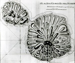 キングジョージズアイランドまたはオセアイトの計画、1769年（リソ）（bw写真） 作： J. Cook