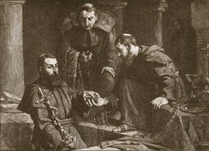 修道院の抑圧で宝物を隠す、イギリスの教会からのイラスト：HDM Spence-Jonesによる民衆の歴史、パブ。 c.1910リソセピア写真 作： J. Cooke