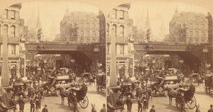 ラドゲート ヒル、ロンドン、イングランド、1850 年代から 1910 年代の 4 つの立体写真ビューのグループ。 作： J F Jarvis