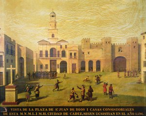 1596年のサンファンデディオス広場（キャンバスに油彩） 作： J. Garcia
