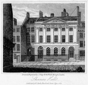 スキナーズホール、ロンドン市、1817年。 作： J. Greig