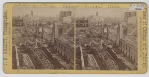 1871年のシカゴ火災後の裁判所の東の眺め 作： J. H. Abbott