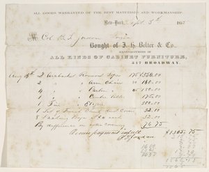 1855年9月5日、大佐BSヨルダンへの販売の請求書（紙にインク） 作： J. H. Belter and Co. J. H. Belter and Co.