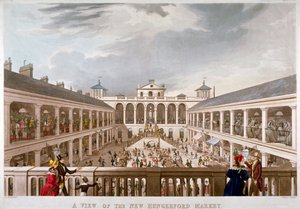 「新しいハンガーフォード マーケットの眺め」、ウェストミンスター、ロンドン、1833 年 作： J Harris