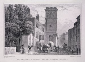 All Hallows the Great、ロンドン、c1829 作： J Hinchcliff