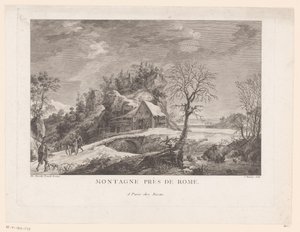 数字のある橋の近くの家の眺め Montagne près de Rome (オブジェクトのタイトル) 作： J. Hémery