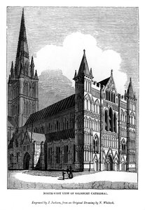 1843年、ソールズベリー大聖堂の北西ビュー 作： J. Jackson