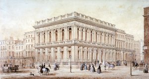 ロンドン、ウェストミンスター、ポールモールの陸軍と海軍クラブの眺め、c1853 作： J Marchant