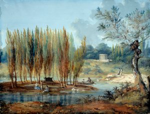 エルメノンヴィル (オワーズ) にあるスイスの哲学者ジャン ジャック ルソー (1712-1778) の墓の眺め J. モレス (18 世紀) の絵画 パリのカルナヴァレ美術館 作： J. Moreth