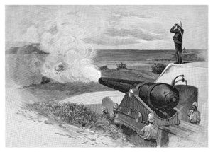 1886年オーストラリア、ニューサウスウェールズ州シドニー、ミドルヘッドにある25トン砲。 作： J. R. Ashton