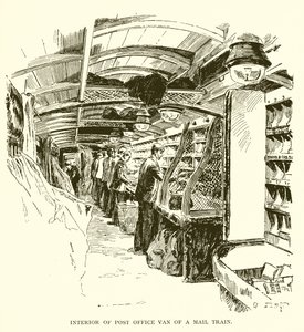 郵便列車の郵便局のバンのインテリア 作： J. R. Sinclair