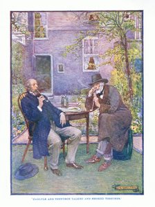 カーライルとテニーソンはTC＆ECジャックの英文学出版社（1920年頃）から一緒に話し、喫煙した 作： J. R. Skelton