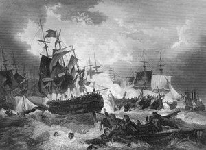 1797年10月11日、北海、オランダ海軍に対するダンカン海軍大将の勝利、c1857 作： J. Rogers