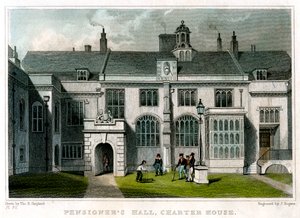 年金受給者ホール、チャーターハウス、ロンドン、1830年。 作： J. Rogers