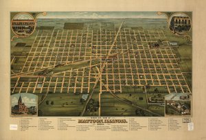 1884 年イリノイ州マトゥーンの鳥瞰図。 作： J. W. Shober and Carqueville Smith