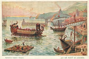 古代ローマの港と船（カラーリトグラフ