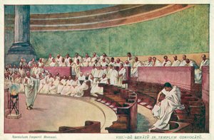 古代ローマの元老院でカティリーネを攻撃するキケロ（カラーリトグラフ