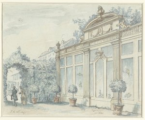 紳士と淑女と一緒にフランス式庭園を見る 作： J. de Marsy