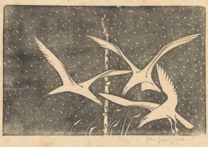 雨の中を飛ぶ三羽の鳥 作： Jac Jongert (signed by artist)