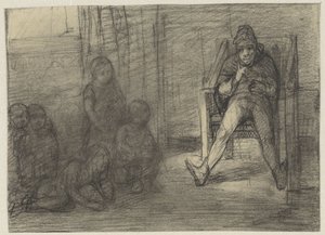 男は子供たちに話しています。 作： Jac van Looij