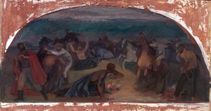 民兵の壁画研究に驚いた牛泥棒、バーンズ、オレゴン州郵便局、1941 年。 作： Jack Wilkinson