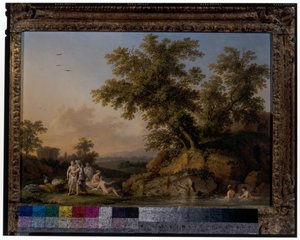 水浴するニンフのいる2つの風景 作： Jacob Philippe Hackert