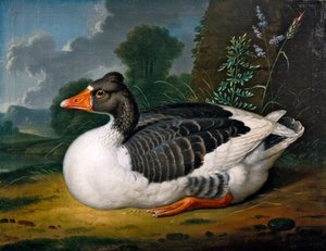 風景の中のガチョウ」（油彩・キャンバス） 作： Jacob Samuel Beck