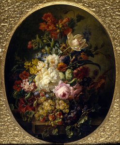 花と果物。モイーズ・ヤコブバー（1786-1863）の絵 Ec.Hol. 作： Jacob Ber