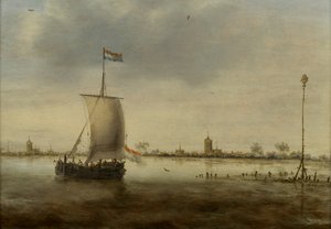 スクーンホーフェンと思われるオランダの町の海岸沿いの帆船 作： Jacob Adriaensz. Bellevois