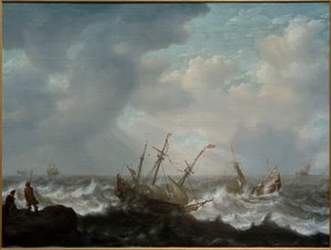 嵐の海で3人の船長と他の船 作： Jacob Adriaensz Bellevois