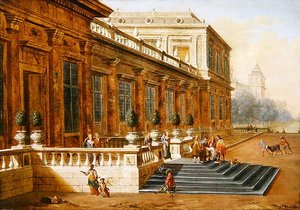 古典的な宮殿の階段での放蕩息子の帰還」（油彩・キャンバス） 作： Jacob Balthasar Peeters