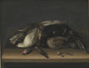 木製のテーブルの上の野鳥 作： Jacob Biltius