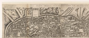Plattegrond van Rome ten tijde van keizer Augustus (bovenste blad) (オブジェクトのタイトル) 廃墟となった建物の痕跡からの古代ローマの彫像 (オブジェクトのタイトル) 作： Jacob Bos