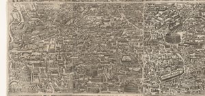 Plattegrond van Rome ten tijde van keizer Augustus (middleste blad) 古代遺跡から形成された古代都市の非常に正確な写真 廃墟となった建物の痕跡から見た古代ローマの彫像 作： Jacob Bos