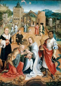 マギの礼拝（トリプティクの中央パネル） - ユトレヒトのヤコブ・クラエシュ・ファン・ユトレヒト（1480年頃-1530年頃）の絵画 作： Jacob Claesz. von Utrecht