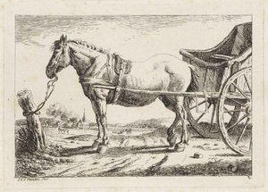 戦車につながれた立ち馬 さまざまな巨匠によるドローイングによる6つの版画（シリーズタイトル） 作： Jacob Elias van Varelen