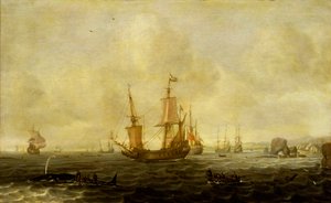 オランダの捕鯨船団、17世紀半ば（油彩・パネル） 作： Jacob Feyt de Vries