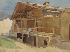 1829年建設中の農家（ペンとインク、紙にトイレ） 作： Jacob Gensler