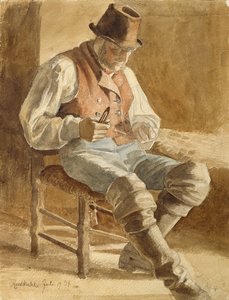漁師の補修、1834年（紙に鉛筆とトイレ） 作： Jacob Gensler