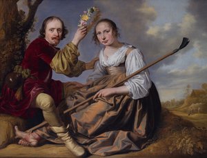 牧歌的な風景の中のカップル（キャンバスに油彩） 作： Jacob Gerritsz Cuyp