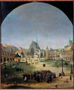 フランソワ1世の時代のイノセントの墓地とその集団墓地 絵画：Jakob Grimer (1526-1589) 作： Jacob Grimmer
