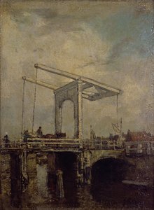 オランダの町の跳ね橋、1875 作： Jacob Henricus or Hendricus Maris