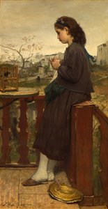 モンマルトルのバルコニーで編み物をしている少女（1869年） 作： Jacob Henricus or Hendricus Maris