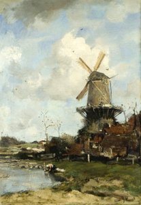 オランダの風景画「工場」1880年頃（油彩・キャンバス 作： Jacob Henricus or Hendricus Maris