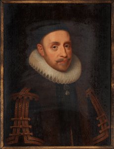 スウェーデンのギュスターヴ 2 世アドルフ (1594-1632) - ヤコブ ヘフナゲル (1575-1630 年頃) による絵画、木に油彩 (65x48 cm) 作： Jacob Hoefnagel