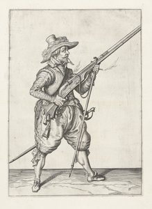 マスケット銃兵が毛皮を下に置く、1600年頃 作： Jacob II de Gheyn