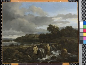 カスケードのある風景（キャンバスに油彩） 作： Jacob van Ruisdael