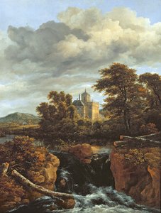 滝と城のある風景、1670年頃